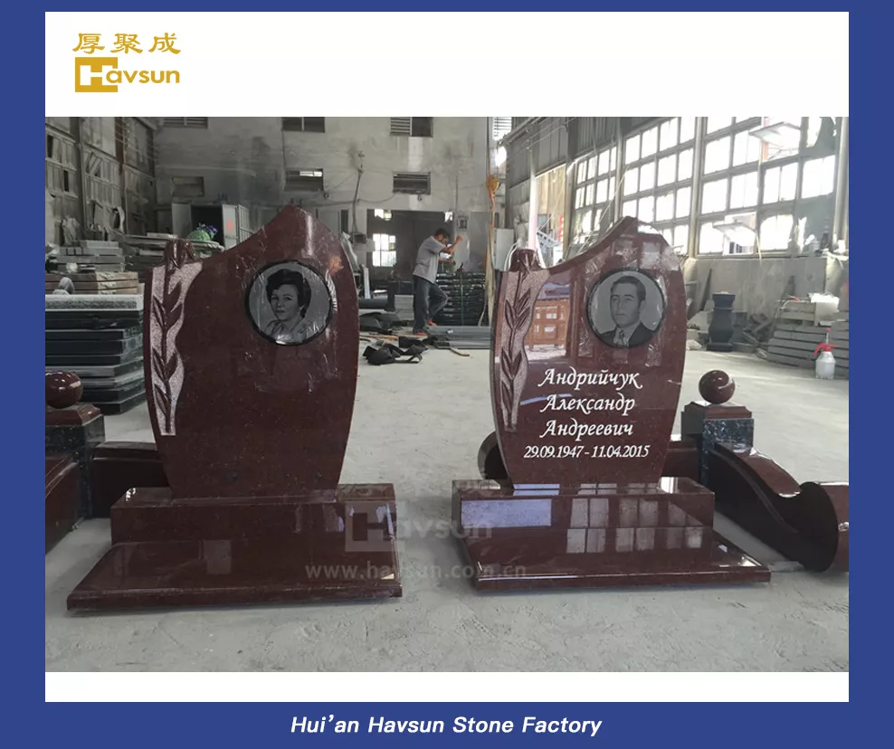 Imeprial Red Granite Tombstone with Portrait