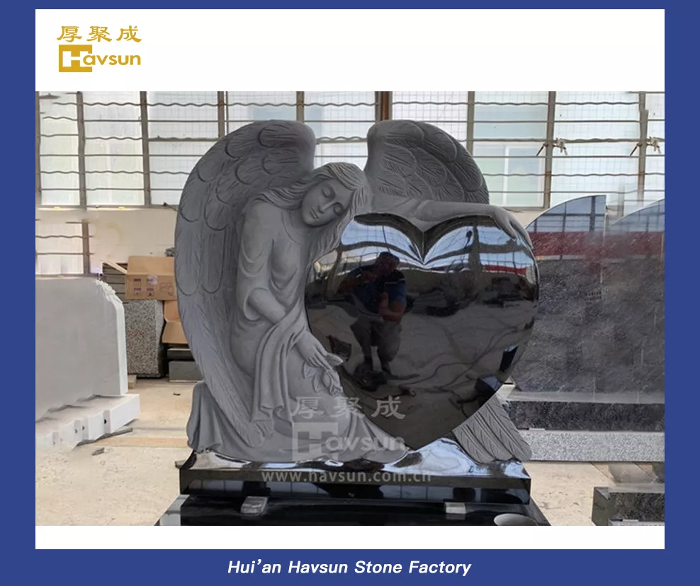Angel Holding Heart Headstone